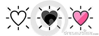 Multipurpose Glowing Heart Vector Icon in Outline, Glyph, Filled Outline Style Vector Illustration