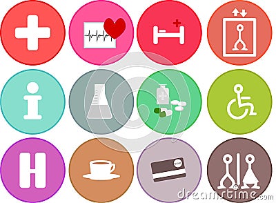 General flat medical health icons for hospital Stock Photo