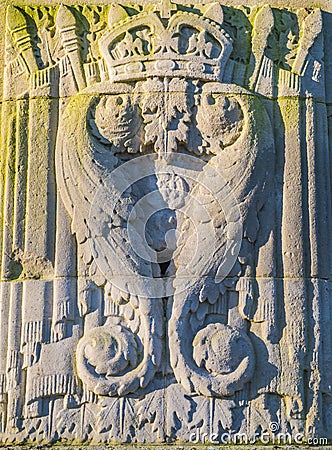 General James Wolfe Statue detail decoration with crown. Stock Photo