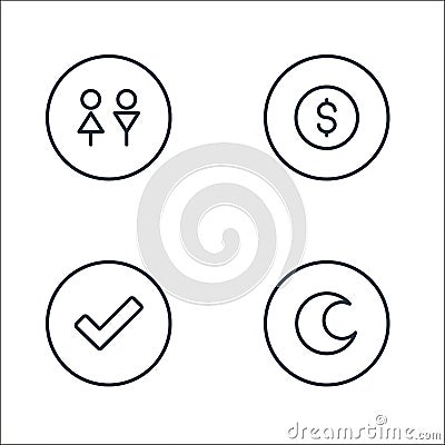 general line icons. linear set. quality vector line set such as moon, tick, coin Vector Illustration