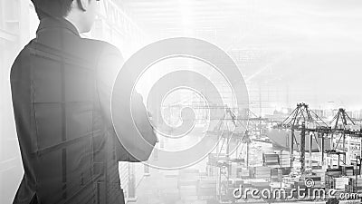 Manager stood there watching the future development of logistics Stock Photo