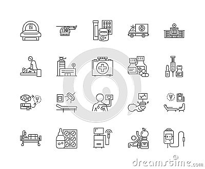 General medical hospital line icons, signs, vector set, outline illustration concept Vector Illustration