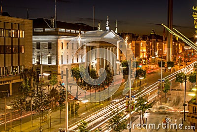 General Post Office in Dublin on O`Connell Street. Ireland by night Editorial Stock Photo