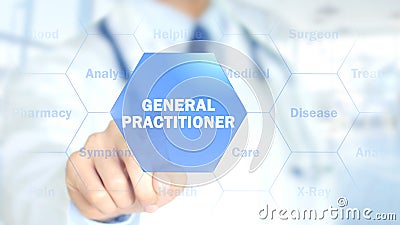 General practitioner, Doctor working on holographic interface, Motion Graphics Stock Photo