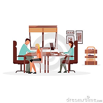 General practitioner examining patient flat vector illustration. Doctor, therapist diagnosing with stethoscope. Medical workers, Vector Illustration