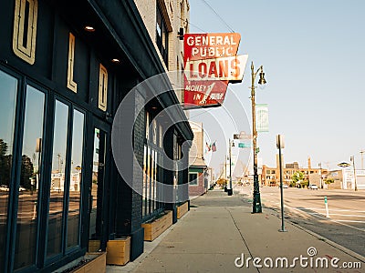 General Public Loans sign, in Corktown, Detroit, Michigan Stock Photo