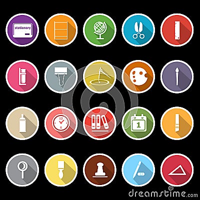 General stationary icons with long shadow Vector Illustration