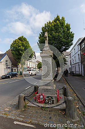 General street scene of Bala High Street with War Memorial Editorial Stock Photo