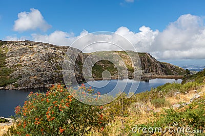 General view of the Albufeira lagoon from the covÃ£o do Curral dam, in the Serra da Estrela Natural Park Stock Photo