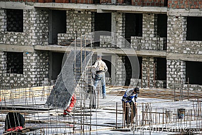 General view builders work very hard Editorial Stock Photo