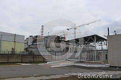 General view of Chernobyl Nuclear Power Plant after Chernobyl desister without metal hangar shelter on the emergency Stock Photo