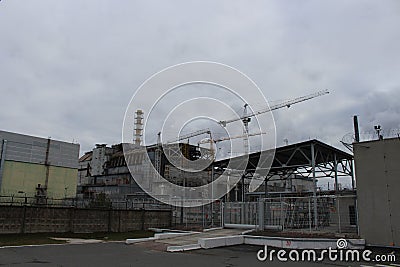General view of Chernobyl Nuclear Power Plant after Chernobyl desister without metal hangar shelter on the emergency Stock Photo
