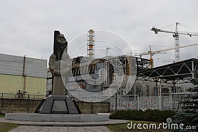 General view of the Chernobyl Nuclear Power Plant after Chernobyl disaster without metal hangar shelter on the emergency Stock Photo