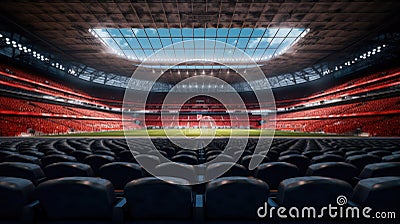 General view of football stadium with seats, Empty soccer stadium seating Stock Photo