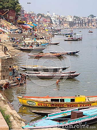 General View of Ghats and Ganges River in Varanasi, Uttar Pradesh, India Editorial Stock Photo