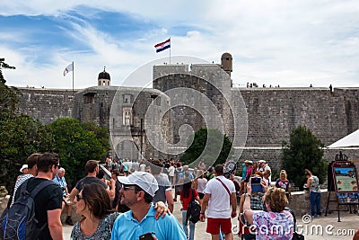 General view on Pile Gate in Dubrovnik in Croatia and statue of saint Blaise Editorial Stock Photo