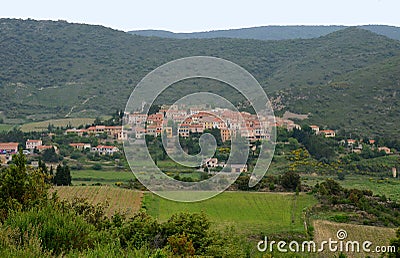 The general view on a village of Cucugnan, France Stock Photo