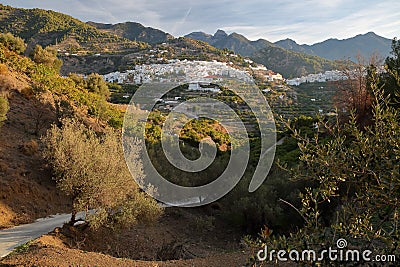 General view of the village Frigiliana, Axarquia Stock Photo