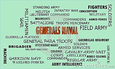 Generals Naval terminology on text cloud official abstract Vector Illustration