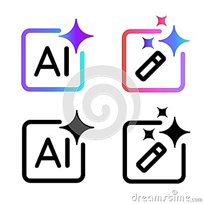 generate AI artificial intelligence icon symbol of generative button icon outline and gradient set collection crate star Vector Illustration