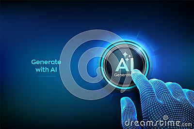 Generate with AI button. Artificial intelligence and Machine learning technology concept. AI enters by command prompt to generate Vector Illustration