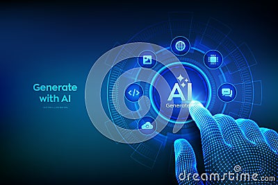 Generate with AI button. Artificial intelligence and Machine learning technology concept. AI enters by command prompt to generate Vector Illustration