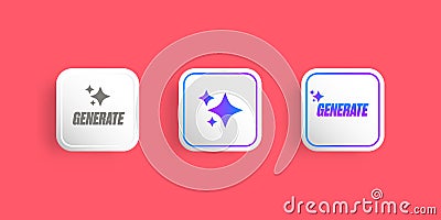 Generate Button Vector Clean White UI Element with Sparkle Icons on Pink Background, Modern Design for Web and App Vector Illustration