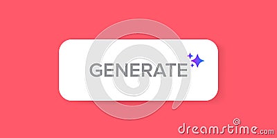 Generate Button Vector Clean White UI Element with Sparkle Icons on Pink Background, Modern Design for Web and App Stock Photo