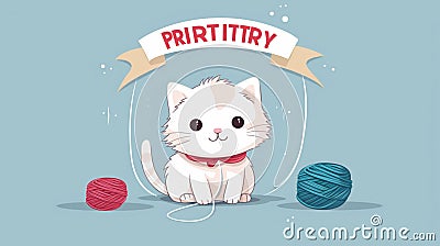 birthday card with a cartoon-style cat playing with a ball of yarn along with the words Purr-fect Stock Photo