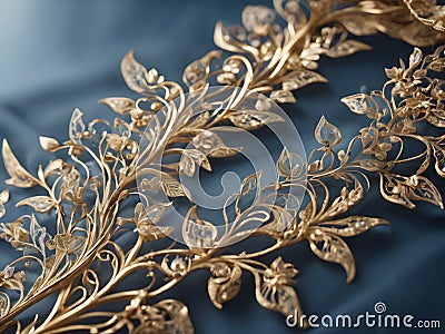 golden oriental jewelry bracelet on silk fabric Stock Photo