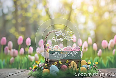 Happy easter bespoke card Eggs Spirited Basket. White Interactive Card Bunny Colorful creations Traditional Illustration Cartoon Illustration