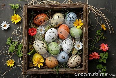 Happy easter Blessing Eggs Easter basket ideas Basket. White playful Bunny easter pageant. Festive background wallpaper Cartoon Illustration