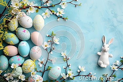 Happy easter celebration Eggs Easter egg surprise Basket. White Illustration Exhibition Bunny thrilled. Lawn background wallpaper Cartoon Illustration