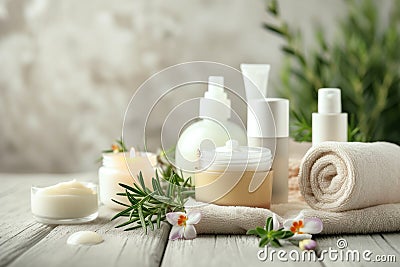 Skincare combination cream, anti aging repairing cream. Face maskacne. Beauty isopropyl myristate Product age defying remedy jar Stock Photo