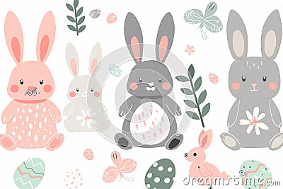 Happy easter dotted designs Eggs Verdict Basket. White warm regard Bunny snuggly. Easter style background wallpaper Cartoon Illustration