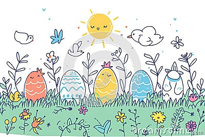 Happy easter easter cupcake decoration Eggs Delightful Basket. White petunias Bunny Rest. egg decorating contest background Cartoon Illustration