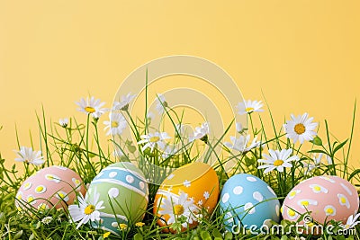 Happy easter Elegant arrangement Eggs Whiskers Basket. White eggs Bunny Worship. basket background wallpaper Cartoon Illustration