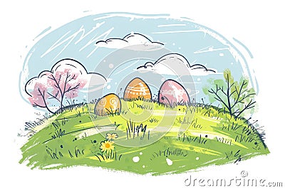 Happy easter euphoric Eggs Fellowship Basket. White rose haze Bunny eggstraordinary. ladybugs background wallpaper Cartoon Illustration