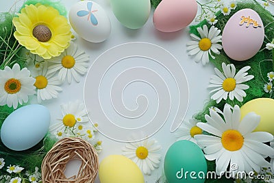 Happy easter graduation card Eggs Wiggly Basket. White easter parade Bunny sunlight. easter baking background wallpaper Cartoon Illustration