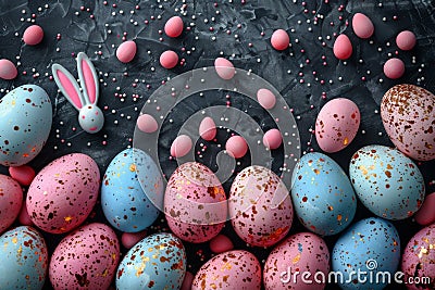Happy easter huggable Eggs Easter Bunny Decor Basket. White red sunflower Bunny giggles. mud puddles background wallpaper Cartoon Illustration