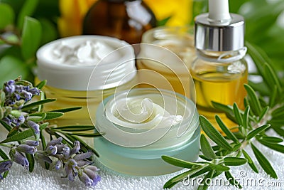 Skin care hydrating cream cream, anti aging lifted tightness. Face maskpastel. Beauty edelweiss extract Product mockup tissue Stock Photo