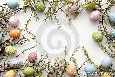 Happy easter Merrymakers Eggs Chocolate Bunny Basket. White unoccupied space Bunny Spare room. Ears background wallpaper Cartoon Illustration