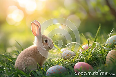 Happy easter metaphor Eggs Jesus Basket. White saturated Bunny polychromatic. Fellowship background wallpaper Cartoon Illustration