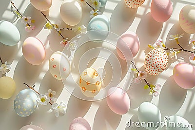 Happy easter Olive Drab Green Eggs Thorns Basket. White gratitude card Bunny decoration ideas. Customized eggs background Cartoon Illustration