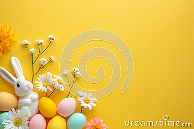 Happy easter resurrection celebration Eggs Pure Basket. White opulent Bunny thrilled. spring festival background wallpaper Cartoon Illustration