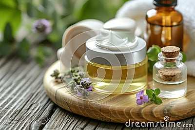 Skin care stress relief cream, anti aging star. Face maskchamomile lotion. Beauty energizing lotion Product mockup pool towel Stock Photo