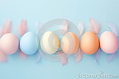 Happy easter tulips Eggs Pastel powder blue Basket. White Red Pepper Bunny ideograph. Cross background wallpaper Cartoon Illustration