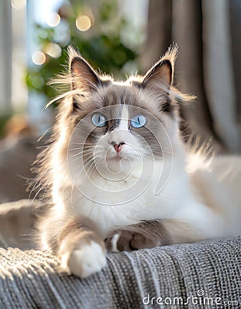 Noble Ragdoll breed cat with blue eyes Stock Photo