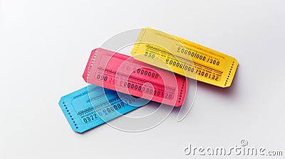 Colorful Trio: Vibrant Raffle Tickets Adding Pop to Events Stock Photo