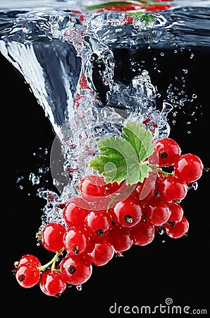 red currants fall into water, splash, Generated image Stock Photo